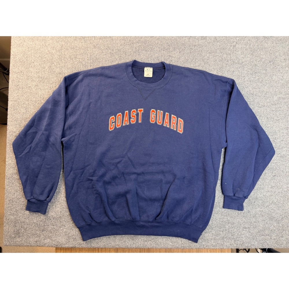 Vintage Soffe US Coast Guard Sweatshirt 2XL Navy Blue USA Made Crewneck Pullover